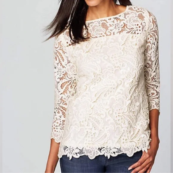 J. Jill Cream Lace Women's Blouse - Picture 2 of 11